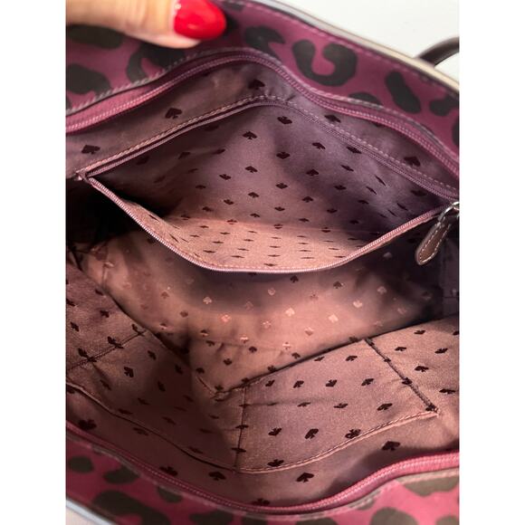 Kate Spade New York Leopard Print Margareta tote Bag burgundy shore Street - Picture 7 of 14
